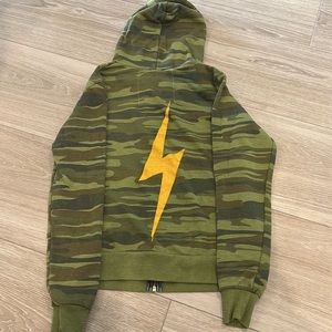 Aviator Nation Green Camo Hoodie with Yellow Lightning Bolt